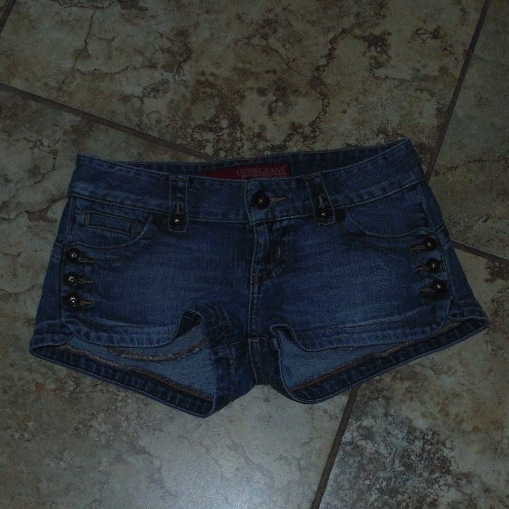 Guess Jeans Denim Shorts Womens 26 Blue Good Low Rise Stretch Button Detail